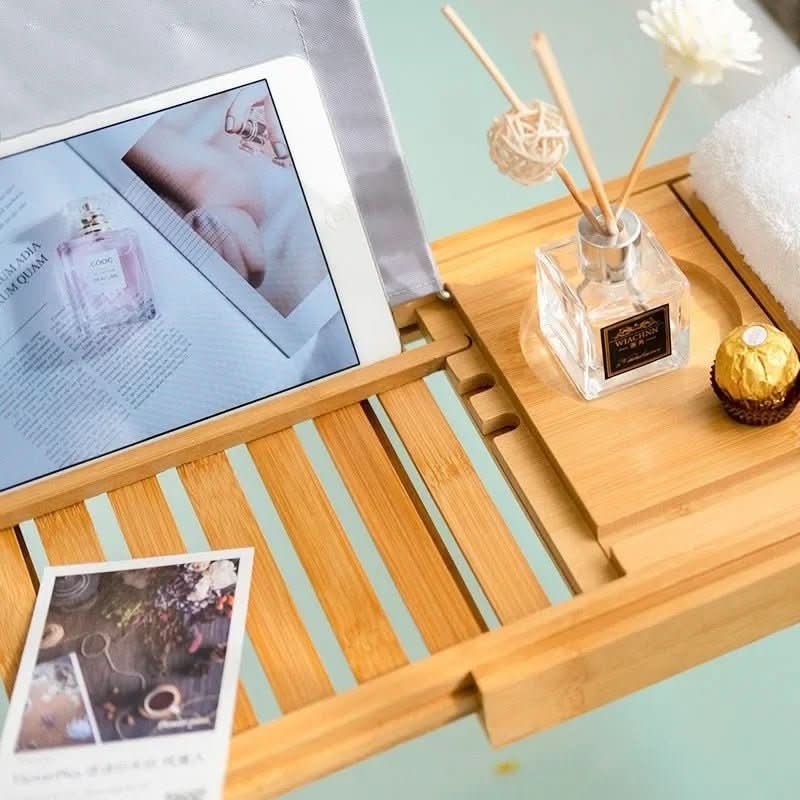 OzBath™ Bamboo Bath Caddy with Adjustable Frame for Spa Experience 1