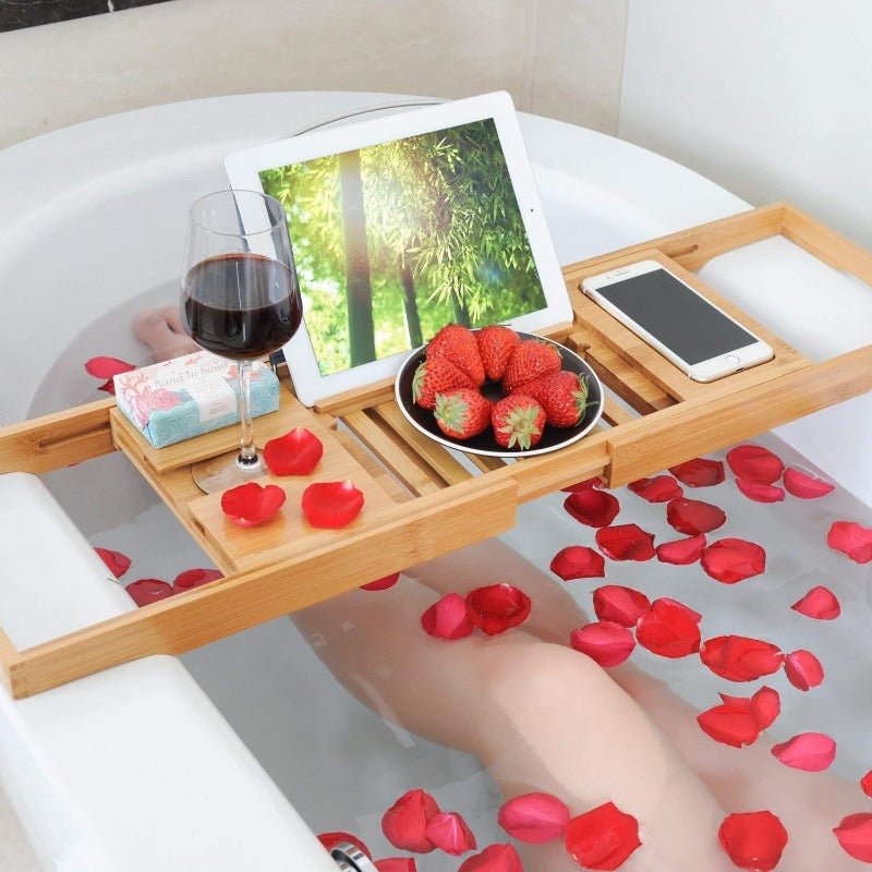 OzBath™ Bamboo Bath Caddy with Adjustable Frame for Spa Experience 6