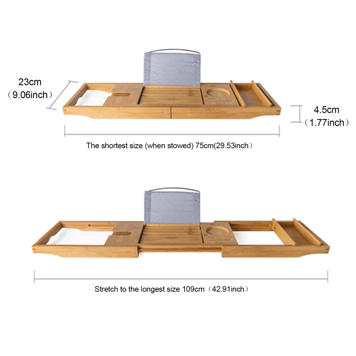 Elegant Bamboo Bath Tray - Adjustable Caddy with Spacious Storage & Relaxation Features 4