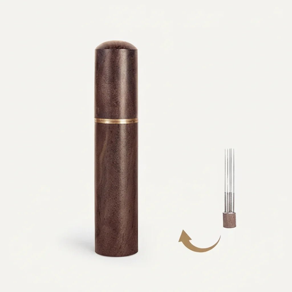 BARISTAPRO – Tarkka espressotamperi ruostumattomilla teräsneuloilla ja puisella kahvalla