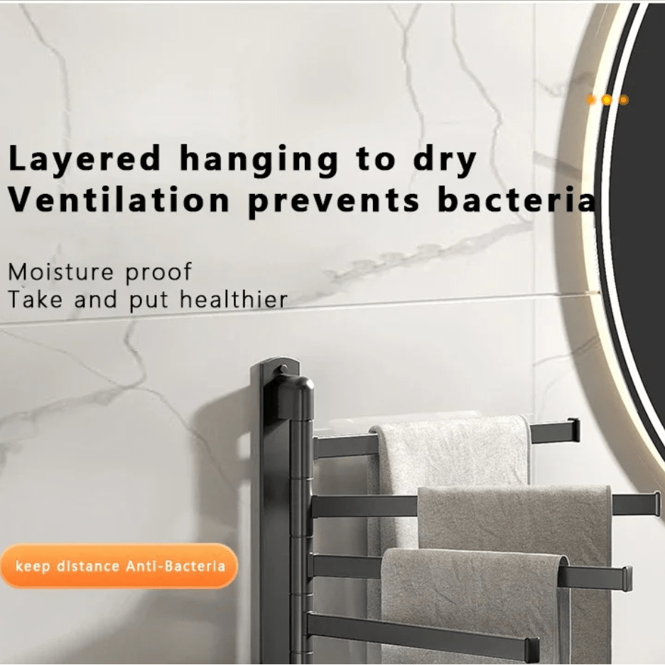 TOWELFLEX – Modern Matte Black Towel Rack with 5 Rotatable Arms for Space-Saving Storage 6