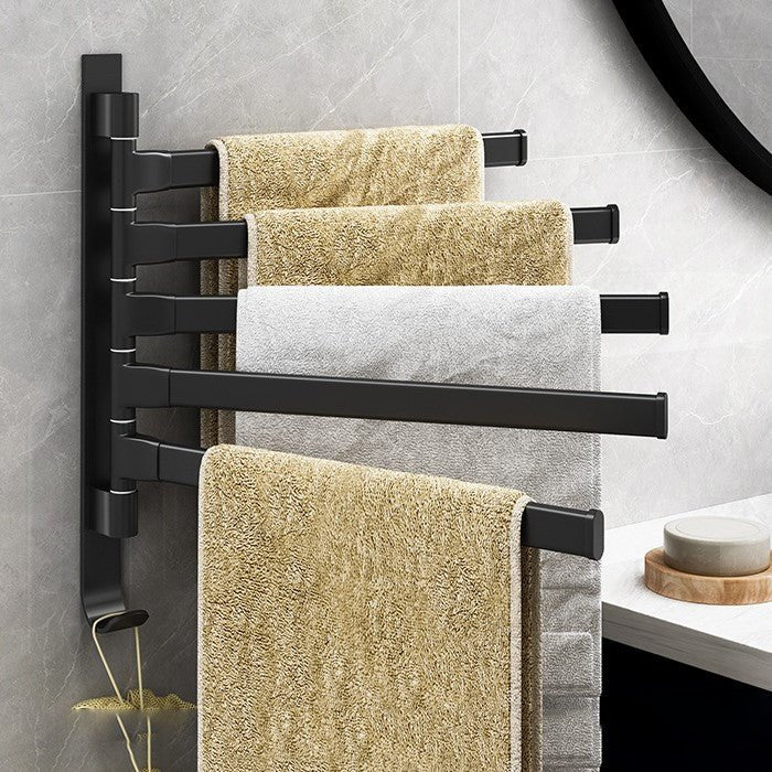 TOWELFLEX – Modern Matte Black Towel Rack with 5 Rotatable Arms for Space-Saving Storage 1