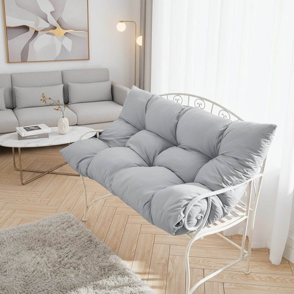 Plush Grey Rectangular Tufted Bench Cushion - Weather-Resistant Outdoor Comfort 0