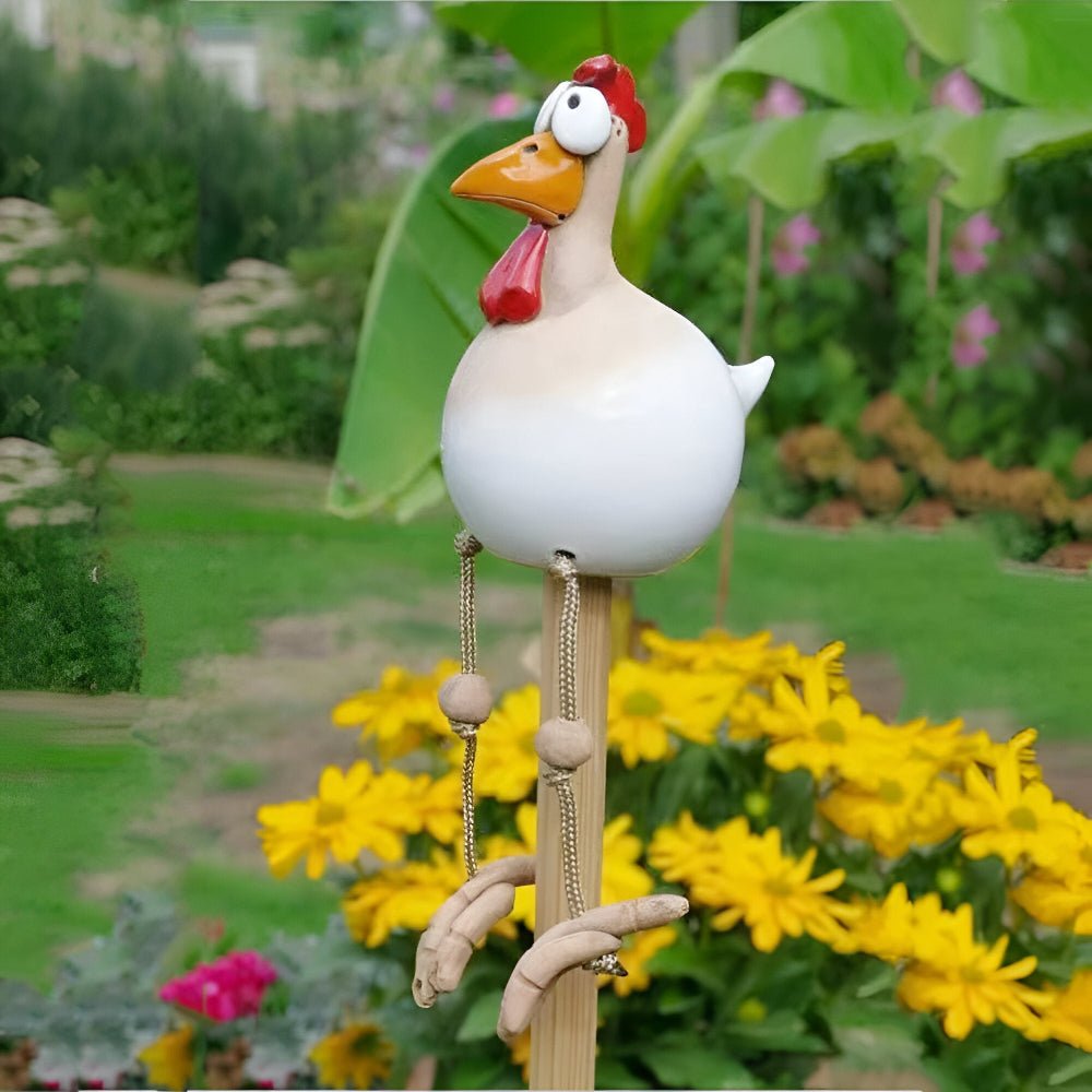 Playful Big Eyed Chicken Statue - Durable Resin Garden Ornament with Dancing Legs 5