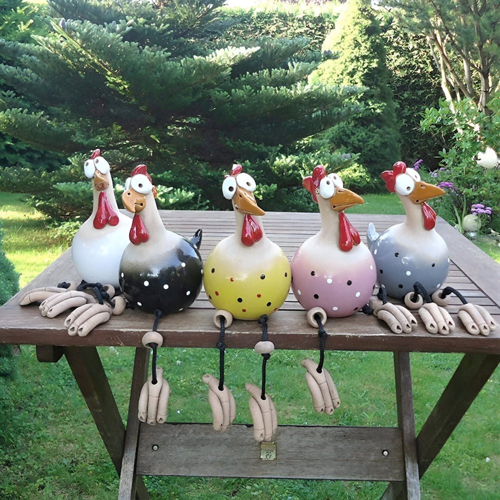 Playful Big Eyed Chicken Statue - Durable Resin Garden Ornament with Dancing Legs 0