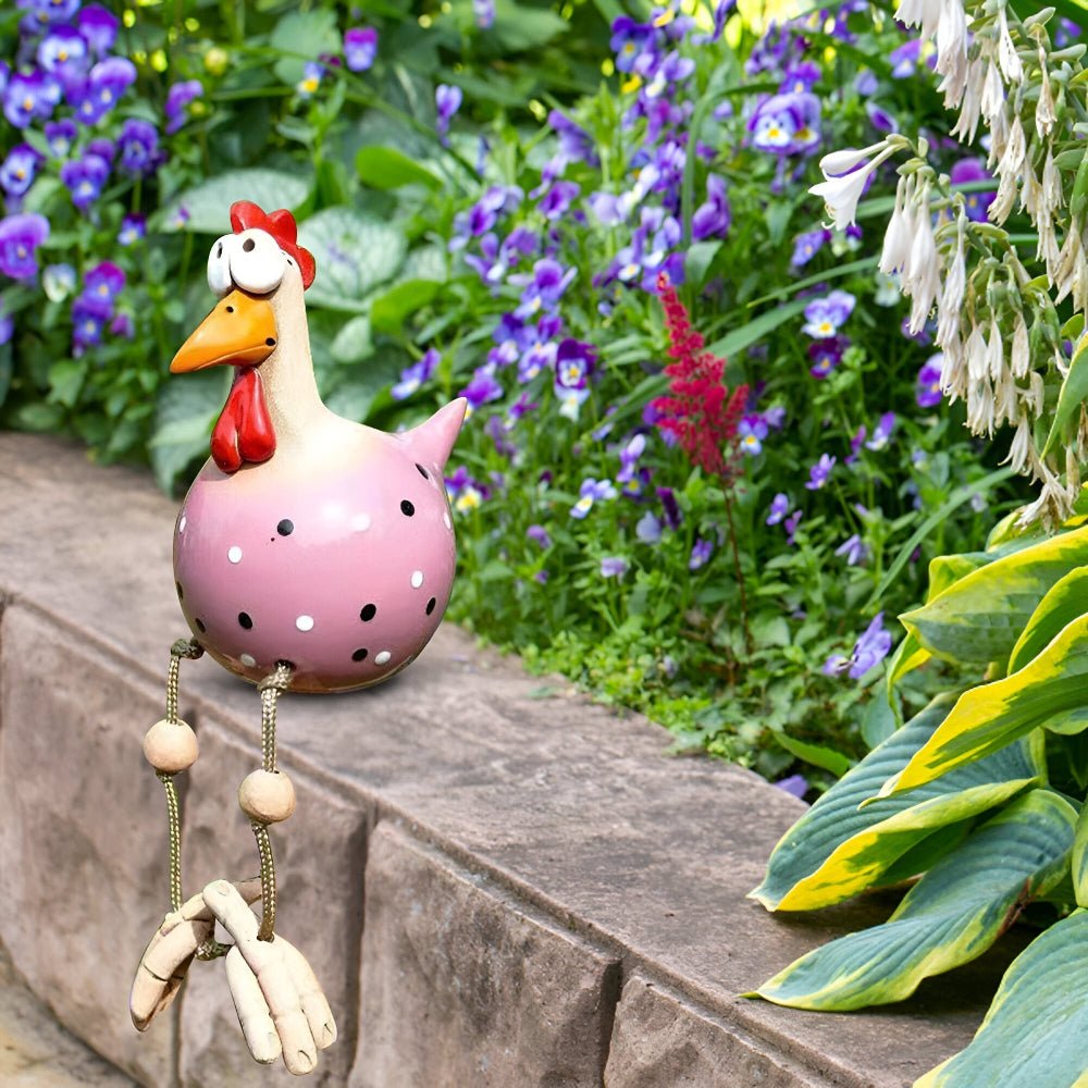 Playful Big Eyed Chicken Statue - Durable Resin Garden Ornament with Dancing Legs 6
