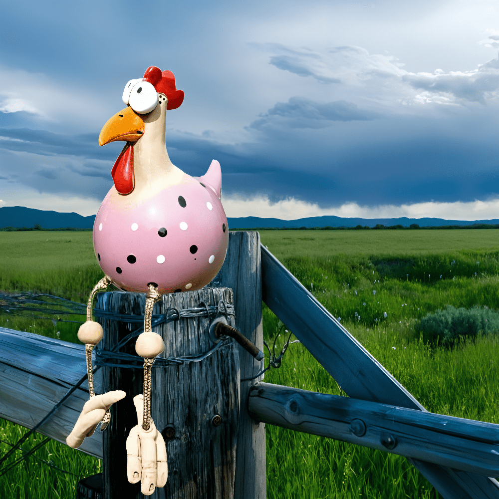 Playful Big Eyed Chicken Statue - Durable Resin Garden Ornament with Dancing Legs 7