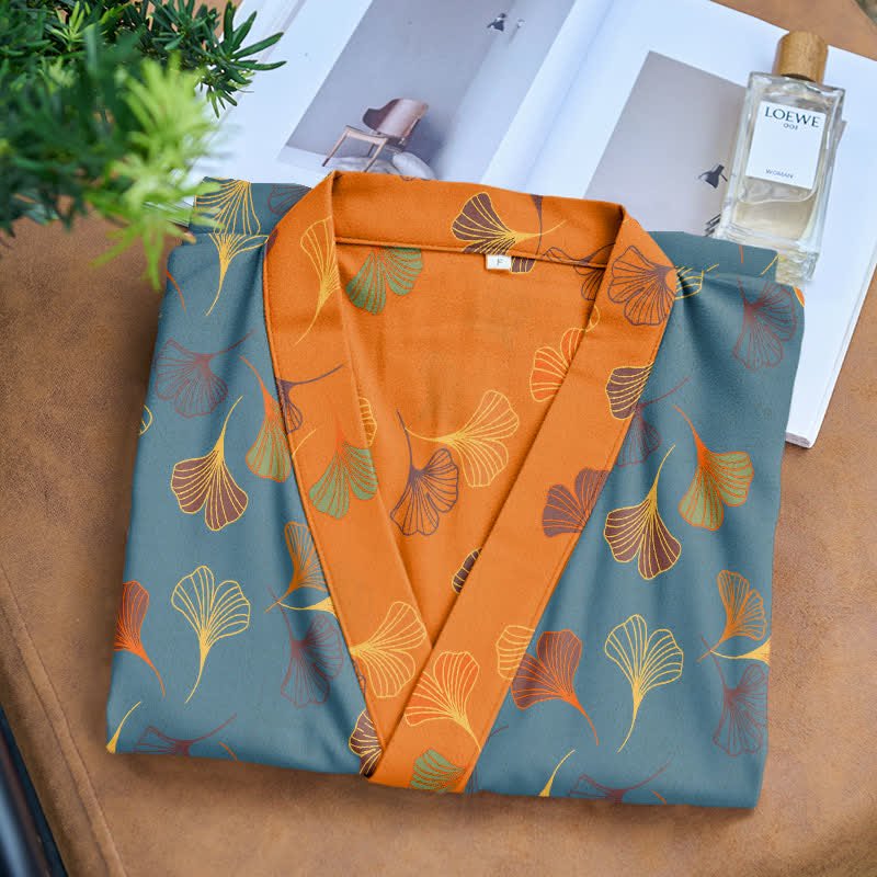 Ginkgo Biloba Cotton Bathrobe - Soft Kimono-Style Dressing Gown for Comfort 7