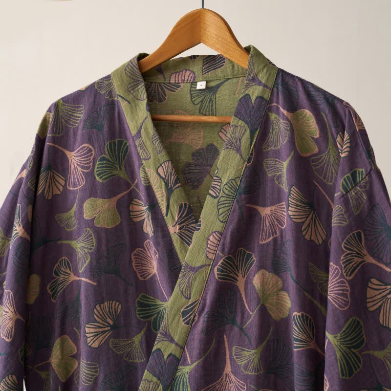 Ginkgo Biloba Cotton Bathrobe - Soft Kimono-Style Dressing Gown for Comfort 5