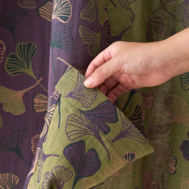 Ginkgo Biloba Cotton Bathrobe - Soft Kimono-Style Dressing Gown for Comfort 8