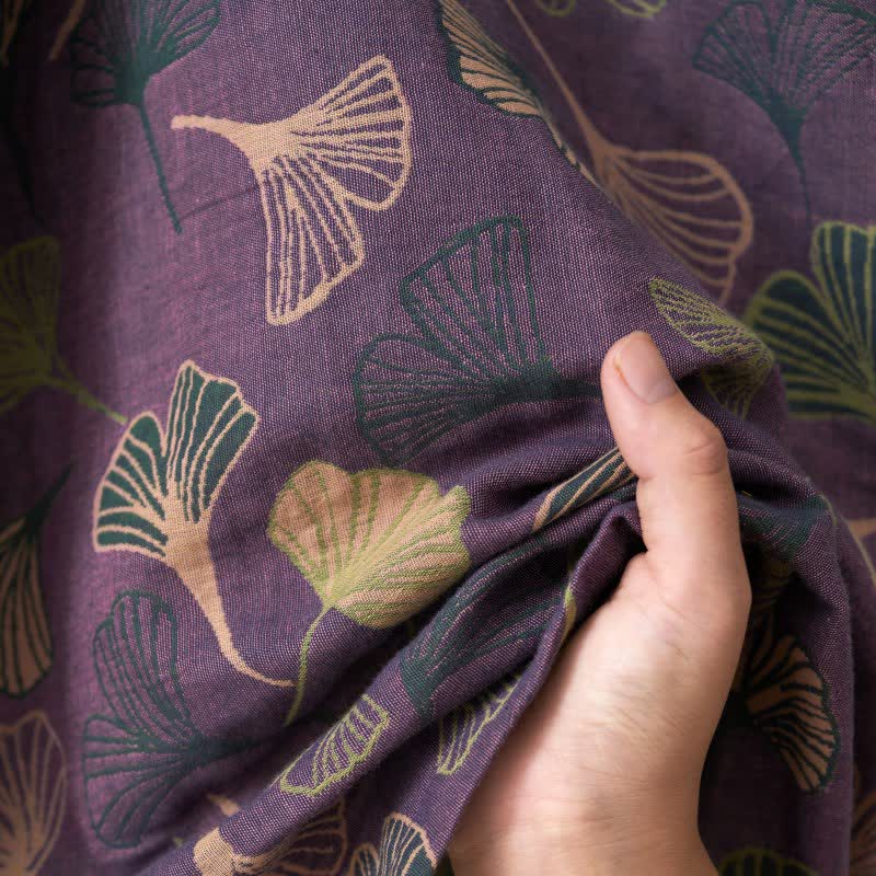 Ginkgo Biloba Cotton Bathrobe - Soft Kimono-Style Dressing Gown for Comfort 6