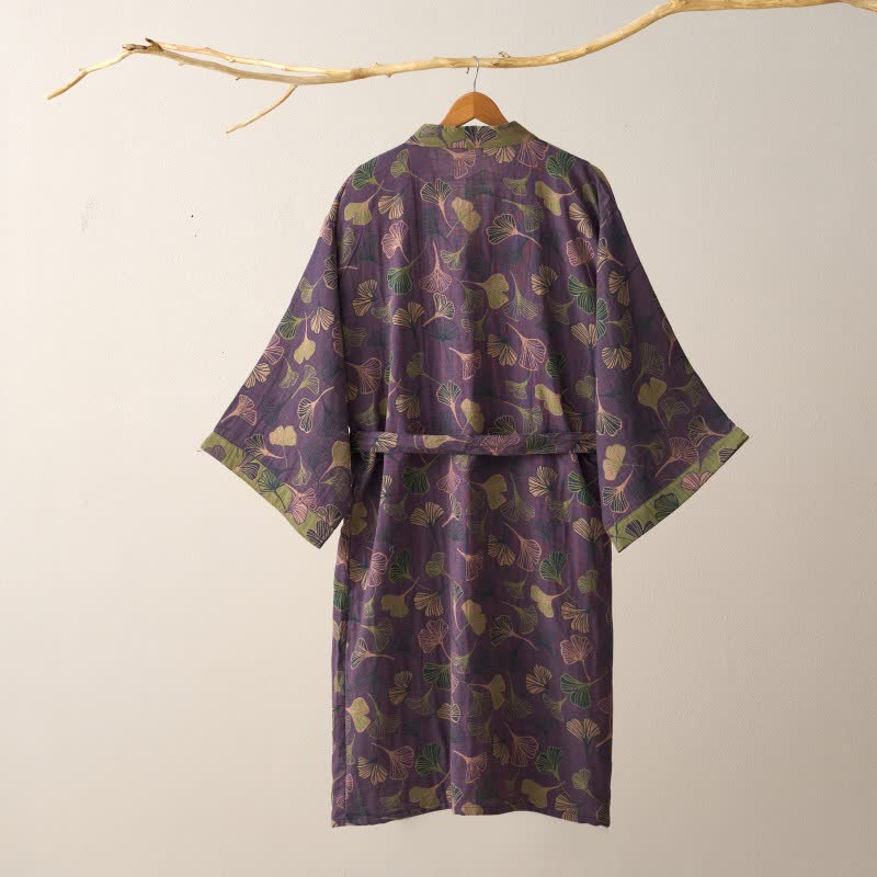 Ginkgo Biloba Cotton Bathrobe - Soft Kimono-Style Dressing Gown for Comfort 4