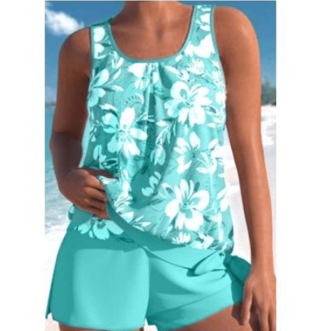 Stylish Two-Tone Floral Print Tankini Set for Women - Comfortable & Chic 0