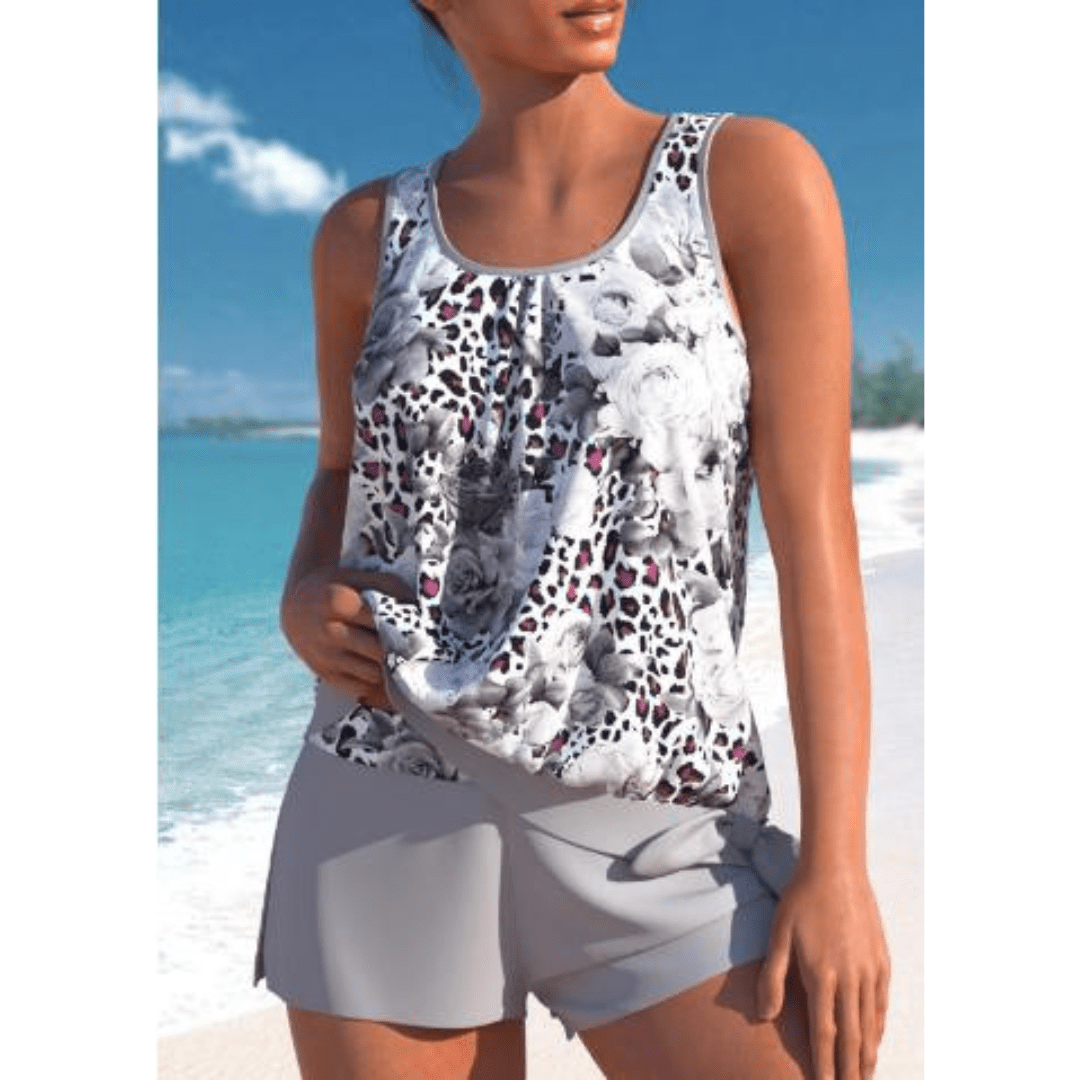 Stylish Two-Tone Floral Print Tankini Set for Women - Comfortable & Chic 2