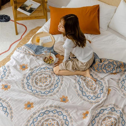 Coperta BohoHaven – Coperta di cotone con motivo mandala per interni ed esterni
