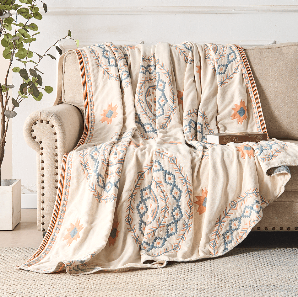 Coperta BohoHaven – Coperta di cotone con motivo mandala per interni ed esterni