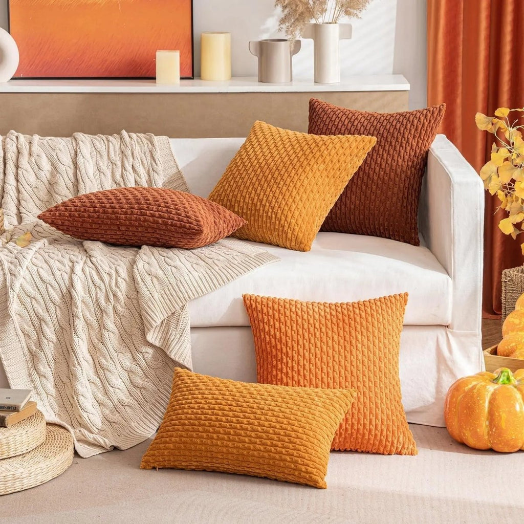 Boho Stripe Corduroy Throw Pillow - Soft Luxury Fabric for Cozy Home Decor 2