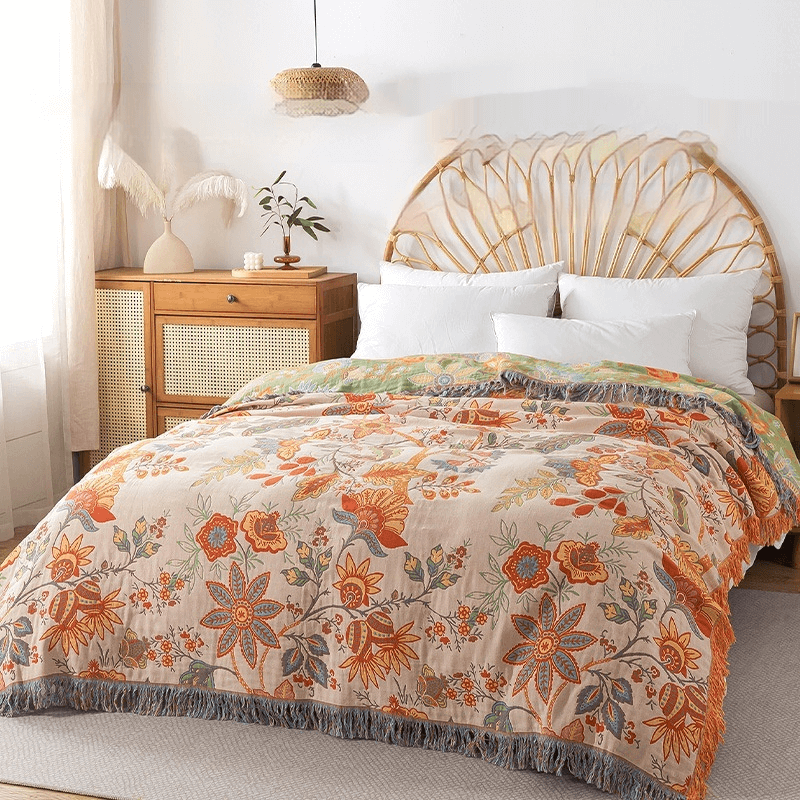 BohoWeave – Coperta reversibile in cotone con motivo jacquard boho