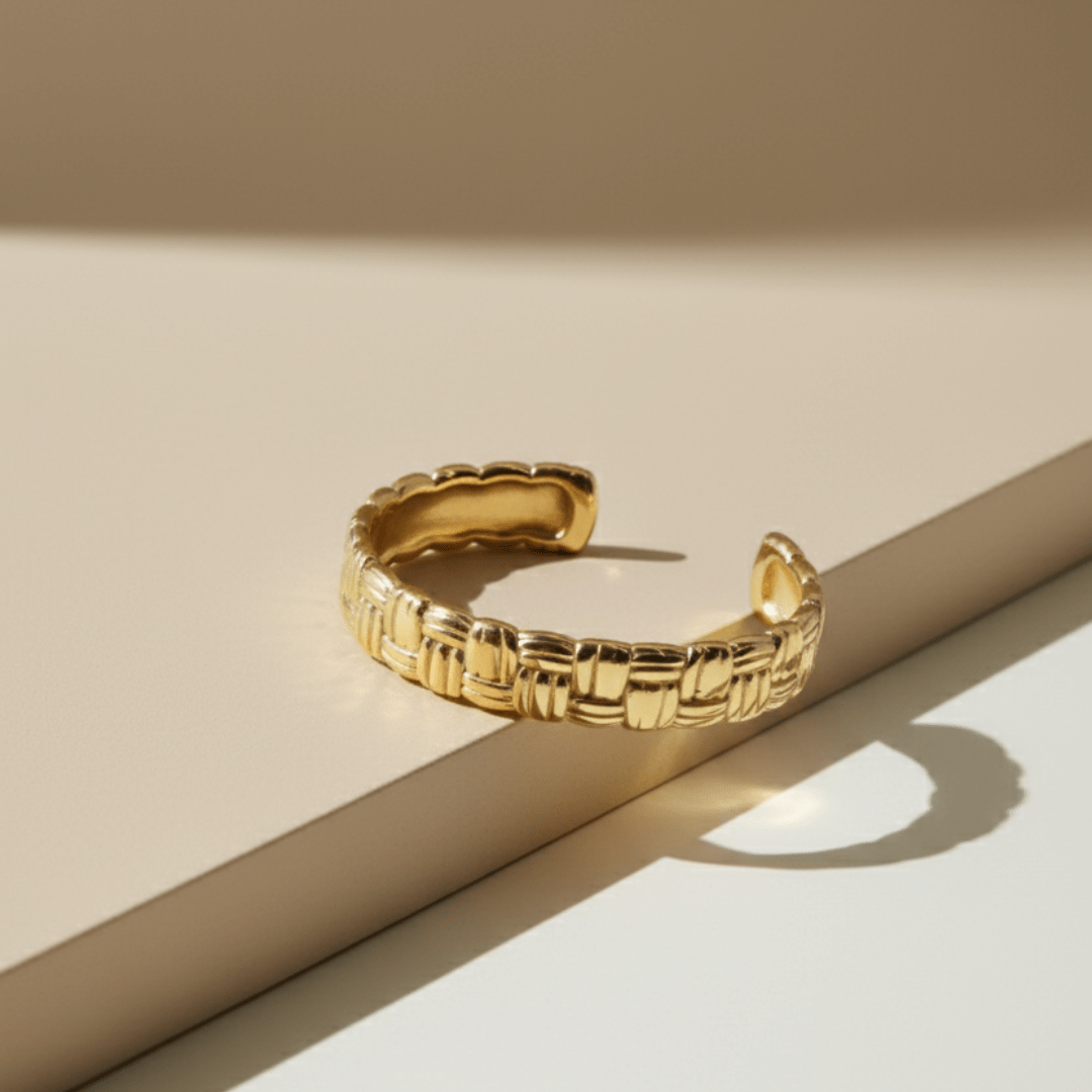 Bold Weave Cuff Bracelet - Gold Elegant Design