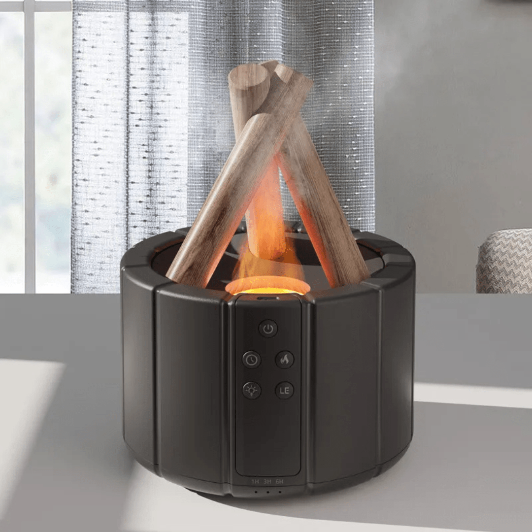 AuroMist Humidificateur Ultrasonique à Flamme | Humidificateur lumineux feu de camp confortable avec fonction d'aromathérapie