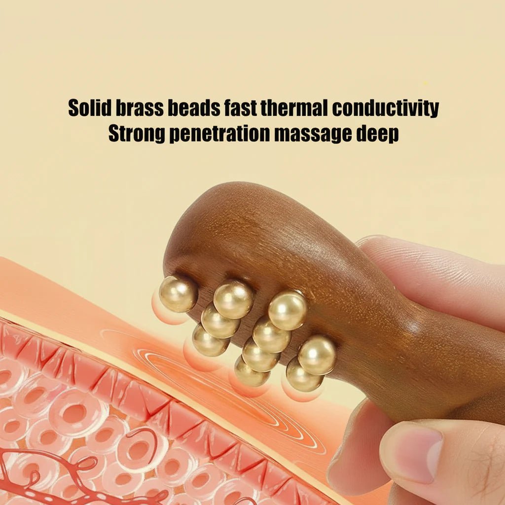 BRASSFLOW – Ergonominen puinen Gua Sha -kasvohierontaväline messinkipalloilla rentoutumiseen