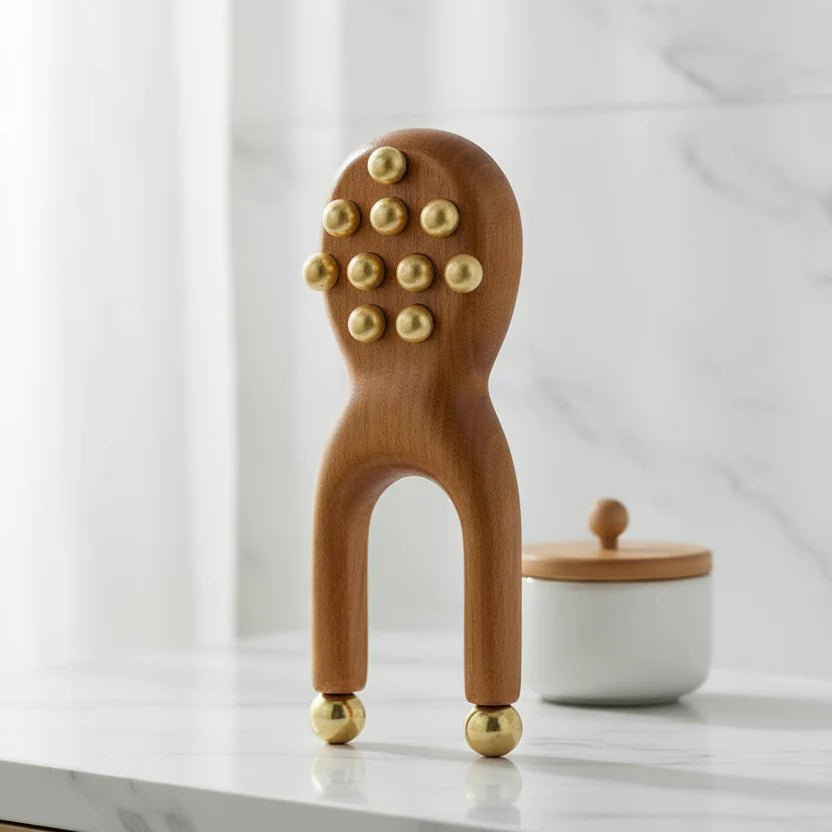 BRASSFLOW – Ergonominen puinen Gua Sha -kasvohierontaväline messinkipalloilla rentoutumiseen