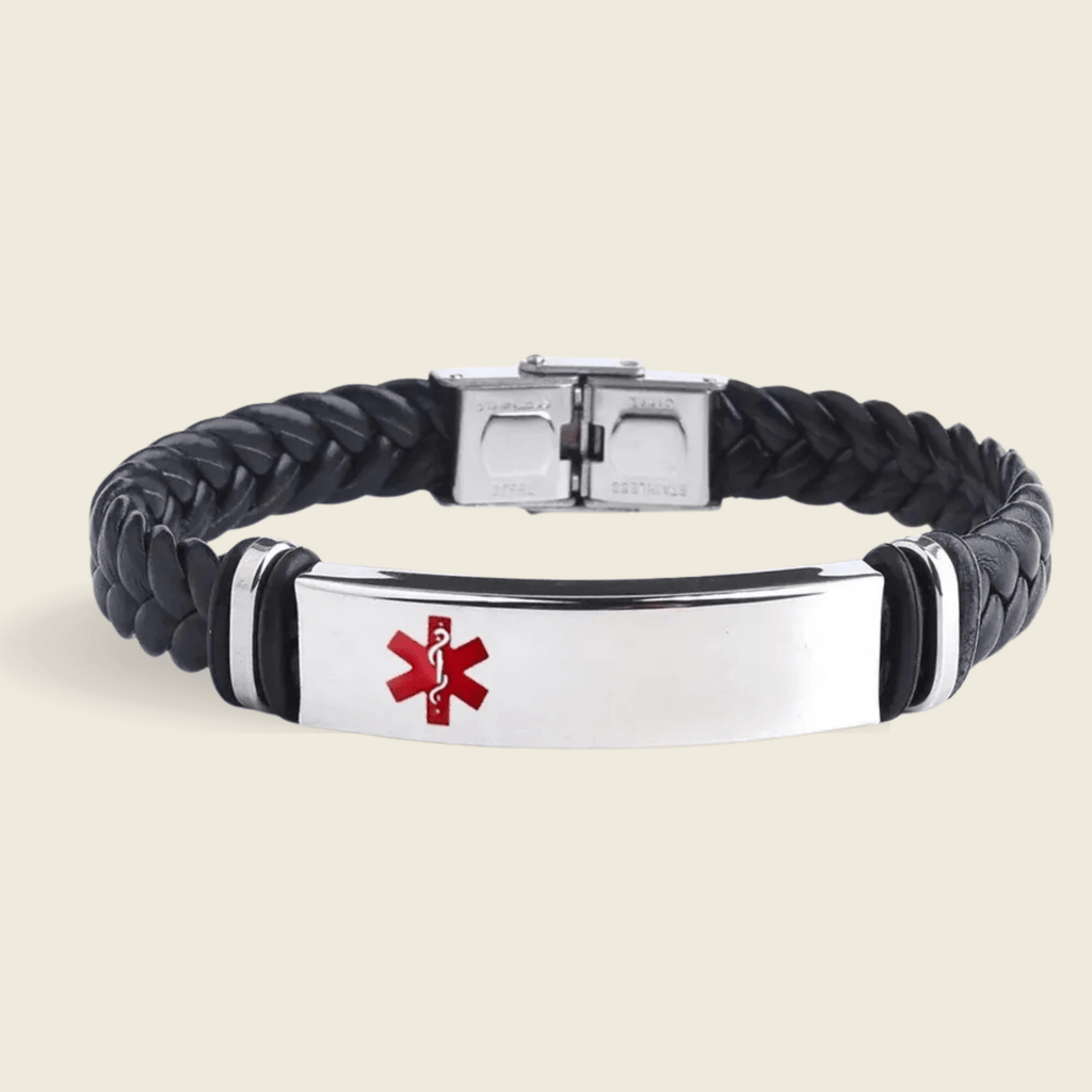 BRAVION – Bracciale identificativo personalizzato in pelle e acciaio inox