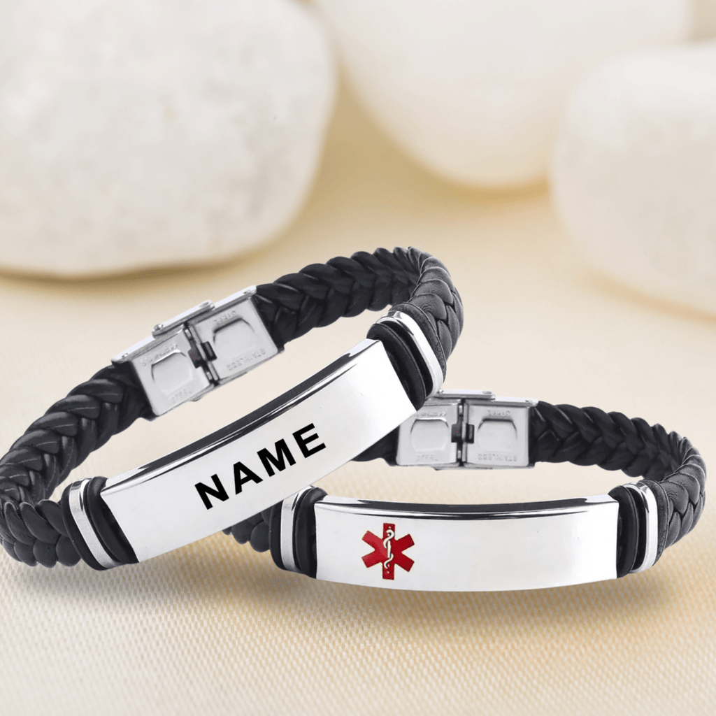 BRAVION – Bracciale identificativo personalizzato in pelle e acciaio inox