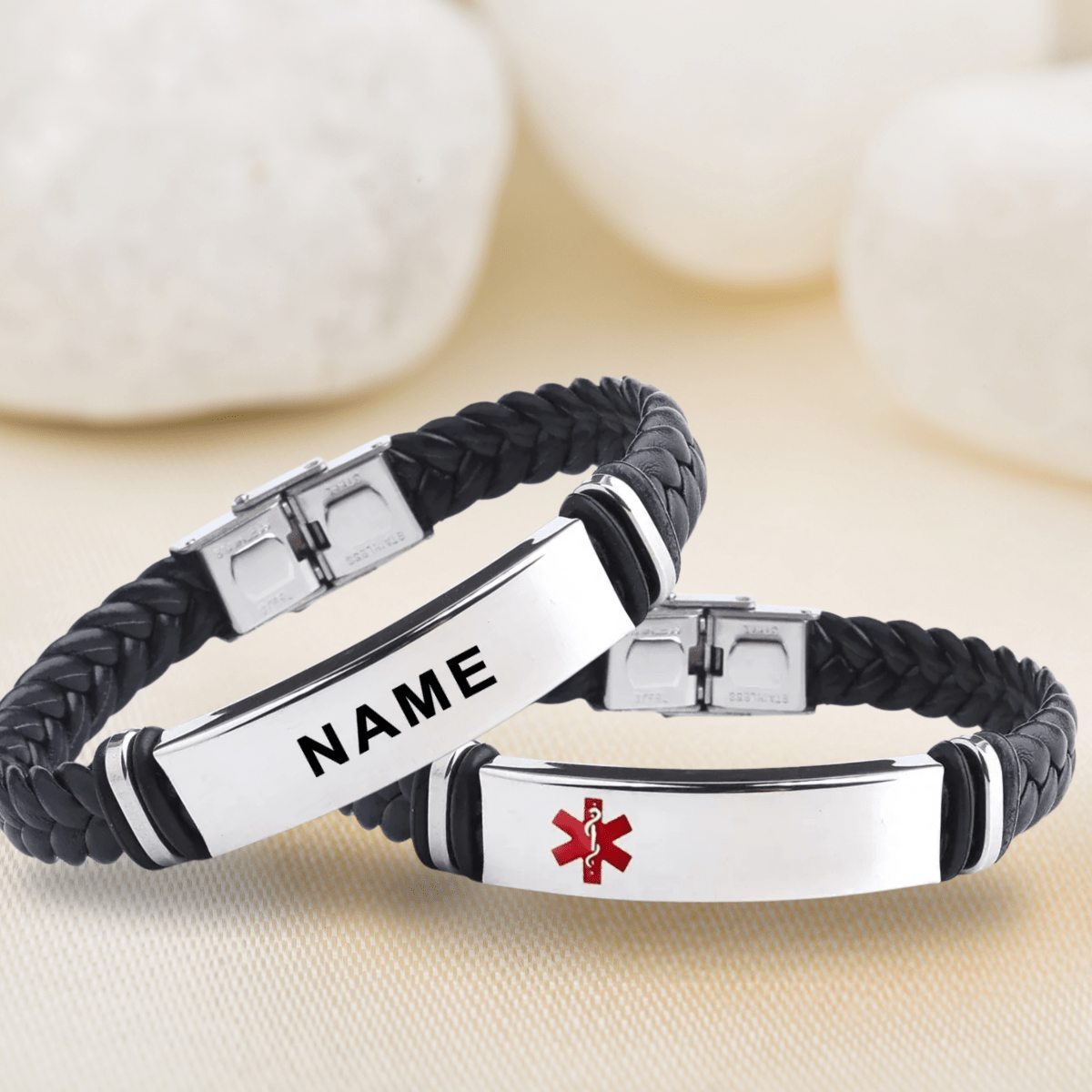 BRAVION – Bracciale identificativo personalizzato in pelle e acciaio inox