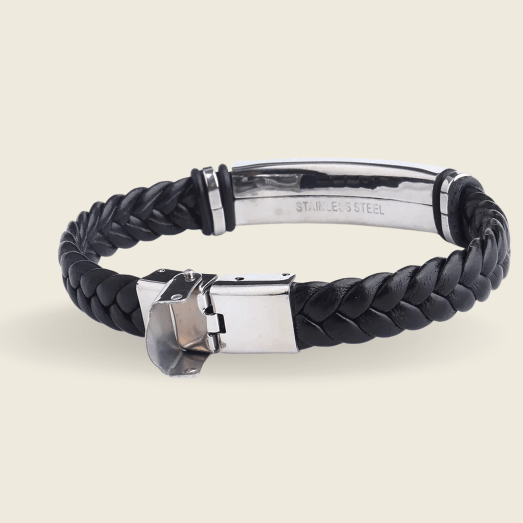 BRAVION – Bracciale identificativo personalizzato in pelle e acciaio inox