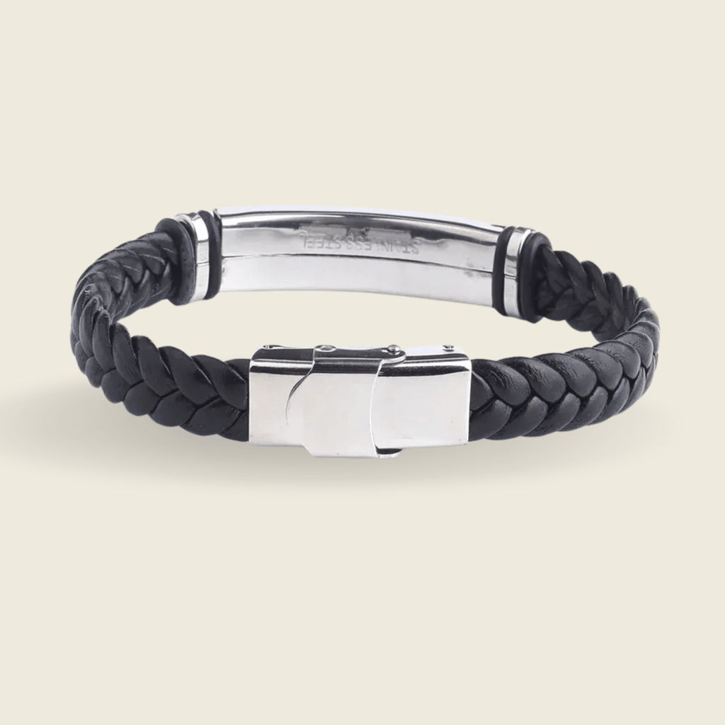BRAVION – Bracciale identificativo personalizzato in pelle e acciaio inox