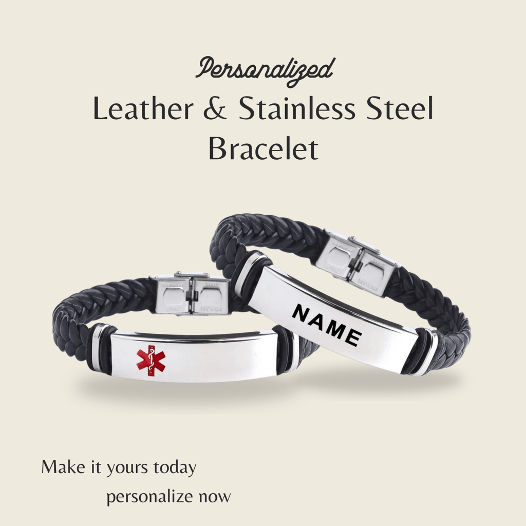 BRAVION – Bracciale identificativo personalizzato in pelle e acciaio inox