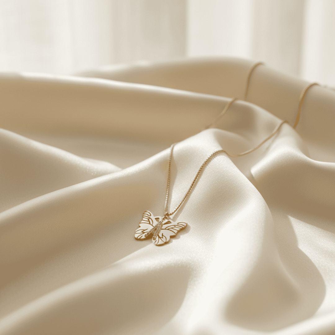 Coastal Gold and Silver Butterfly Pendant Necklace