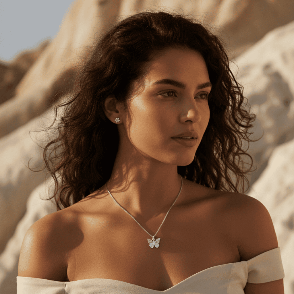 Coastal Gold and Silver Butterfly Pendant Necklace