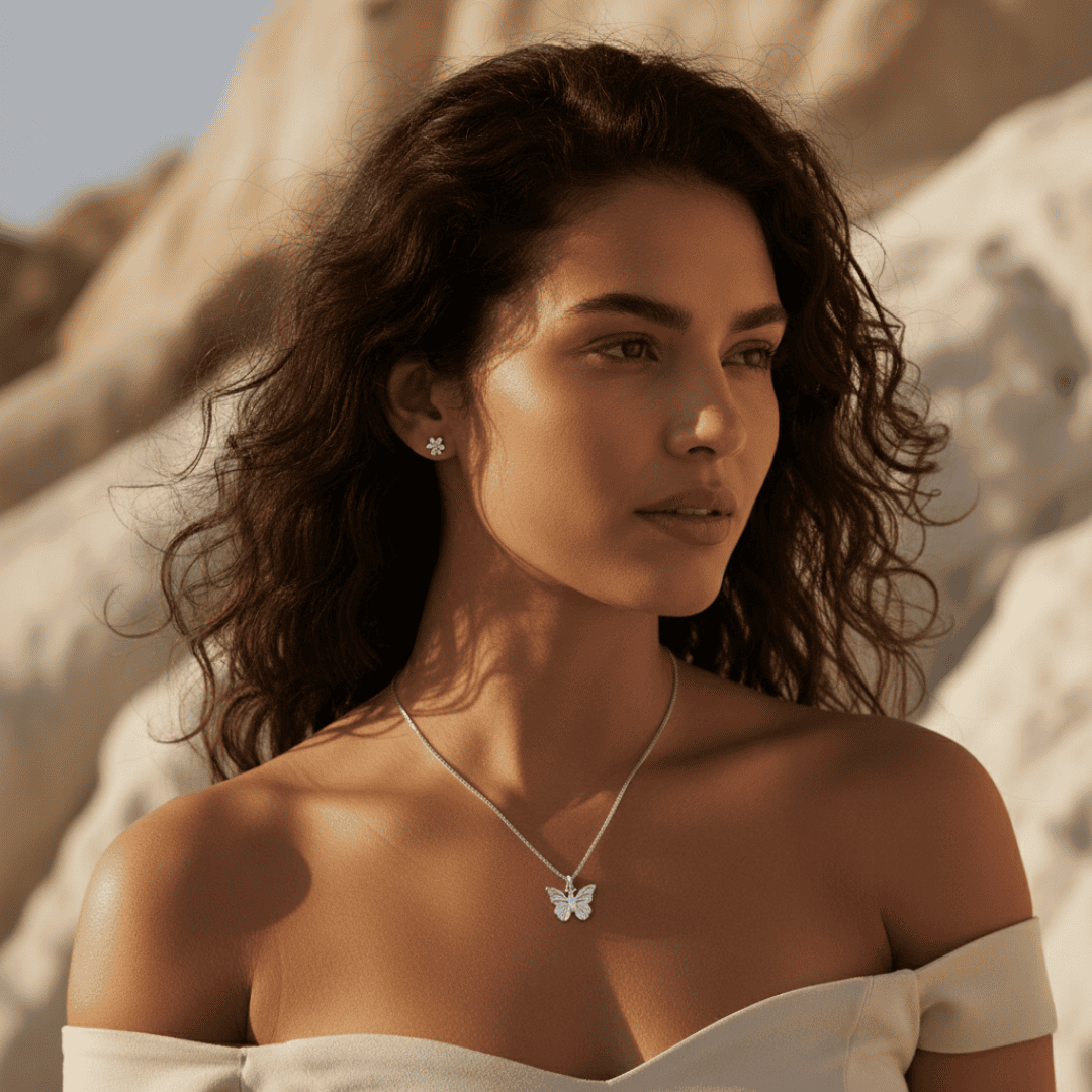 Coastal Gold and Silver Butterfly Pendant Necklace