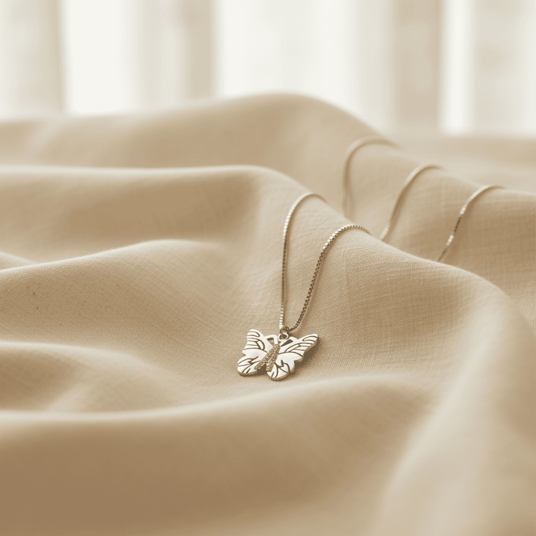 Coastal Gold and Silver Butterfly Pendant Necklace