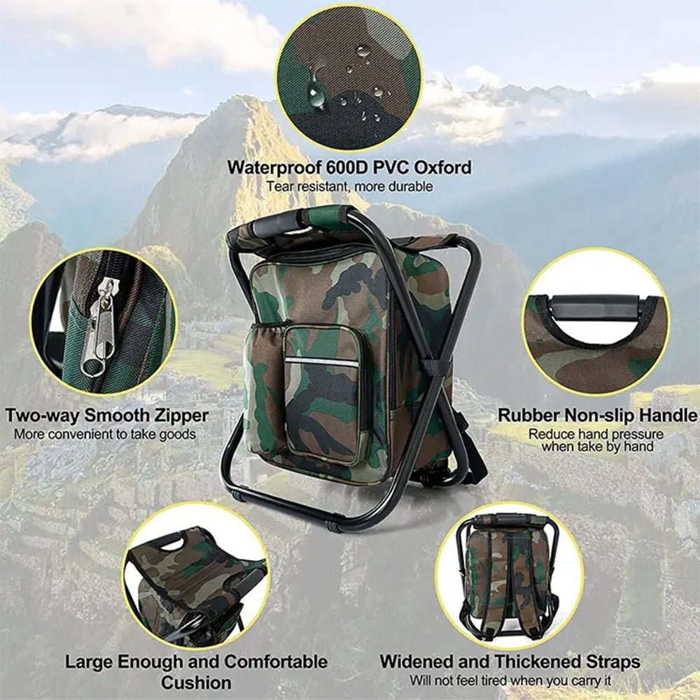 Camochair Pack-3-in-1 camouflage backpack with folding chair & cooling compartment 6