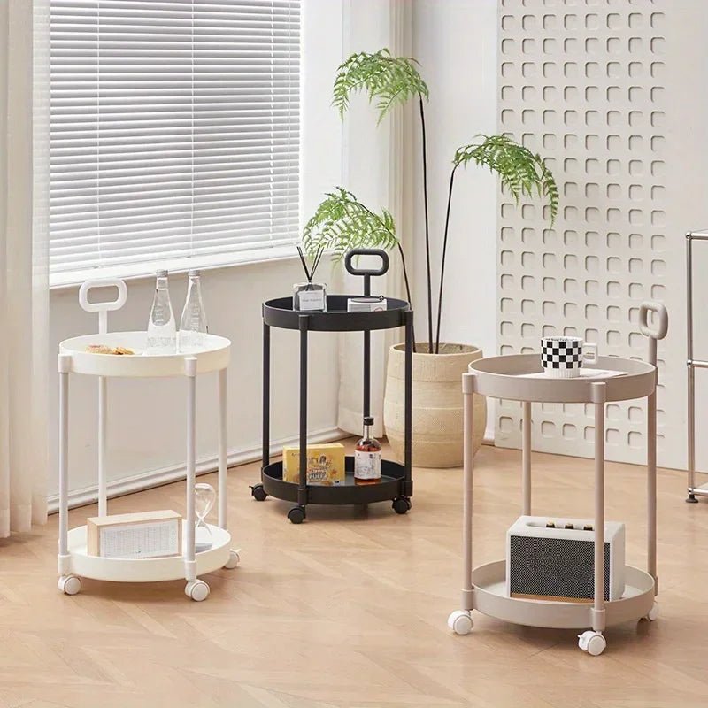 Modern 2-Tier Side Table on Wheels with Handle - Versatile Bedside & Sidetable 3