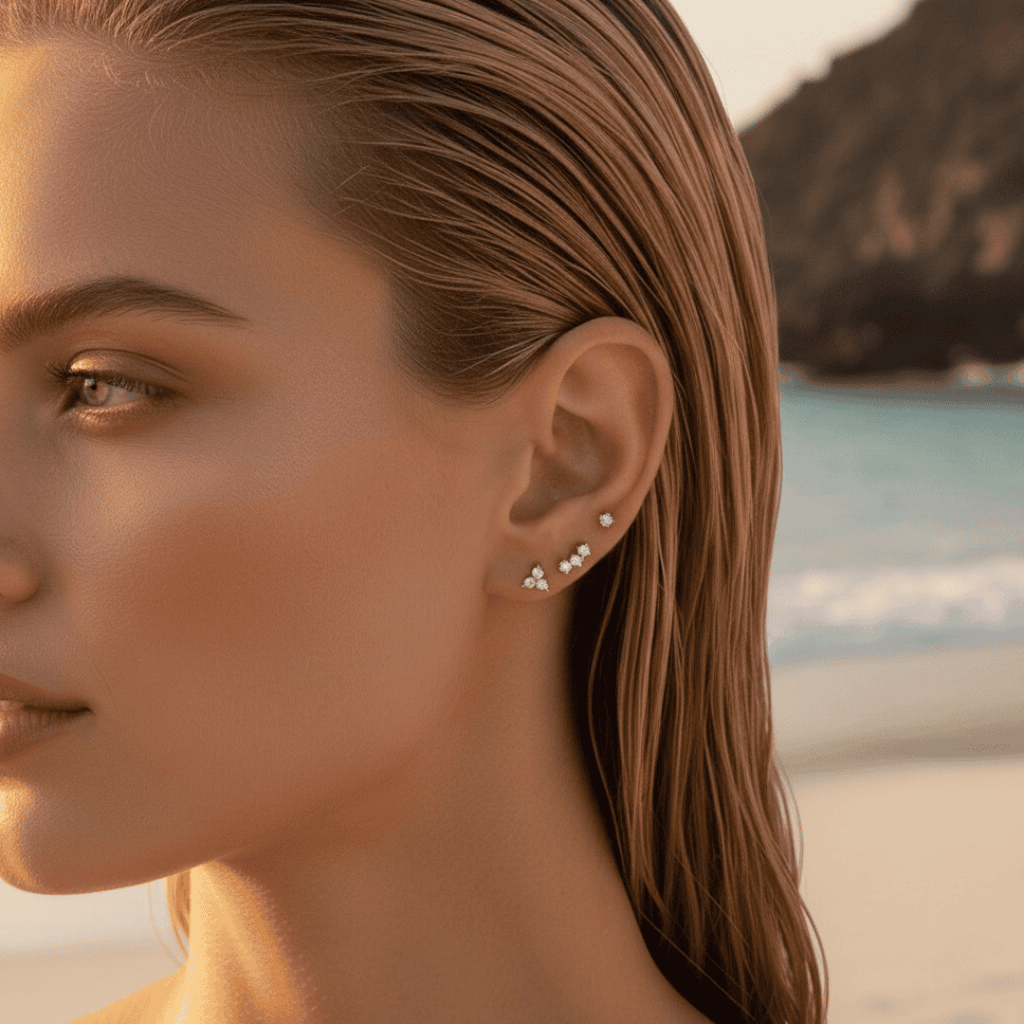 Celestial Charm - Celestial platte achterkant studs set met diamanten details voor kraakbeen- en oorlel piercings