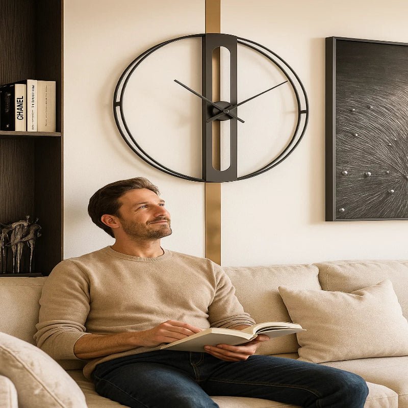 CHRONOLUX – 50cm Gold & Black Metal Wall Clock for Modern Decor