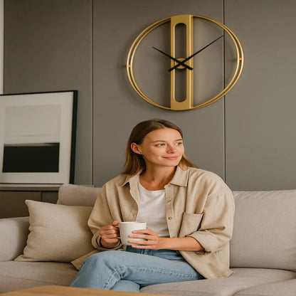 CHRONOLUX – 50cm Gold & Black Metal Wall Clock for Modern Decor