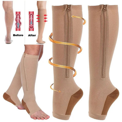 CIRCULOFLEX – Medias de compresión con cremallera 20-30 mmHg con diseño de punta abierta