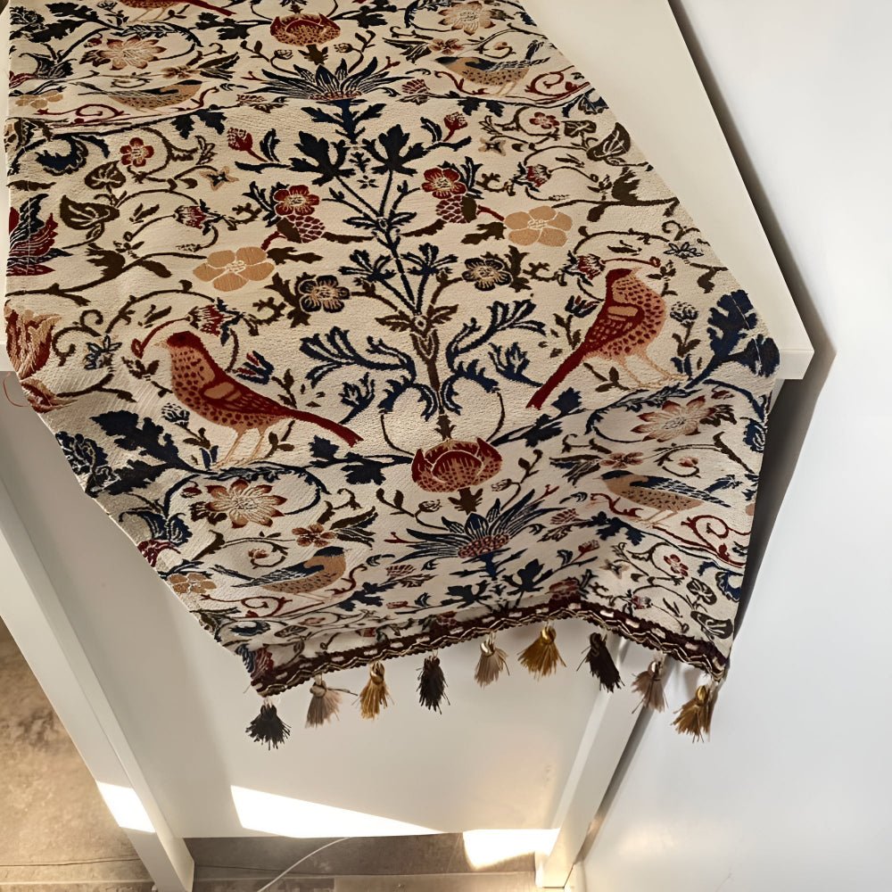 ClassicLinens – Caminho de mesa elegante com motivo floral e de pássaro