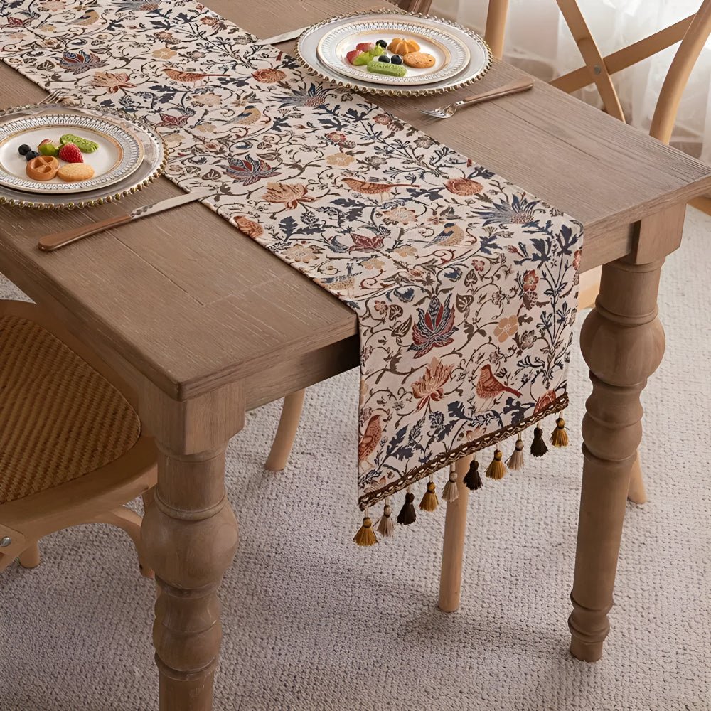 NAPPERONS EVERBLOOM – Chemin de table élégant avec motif jacquard floral et oiseau