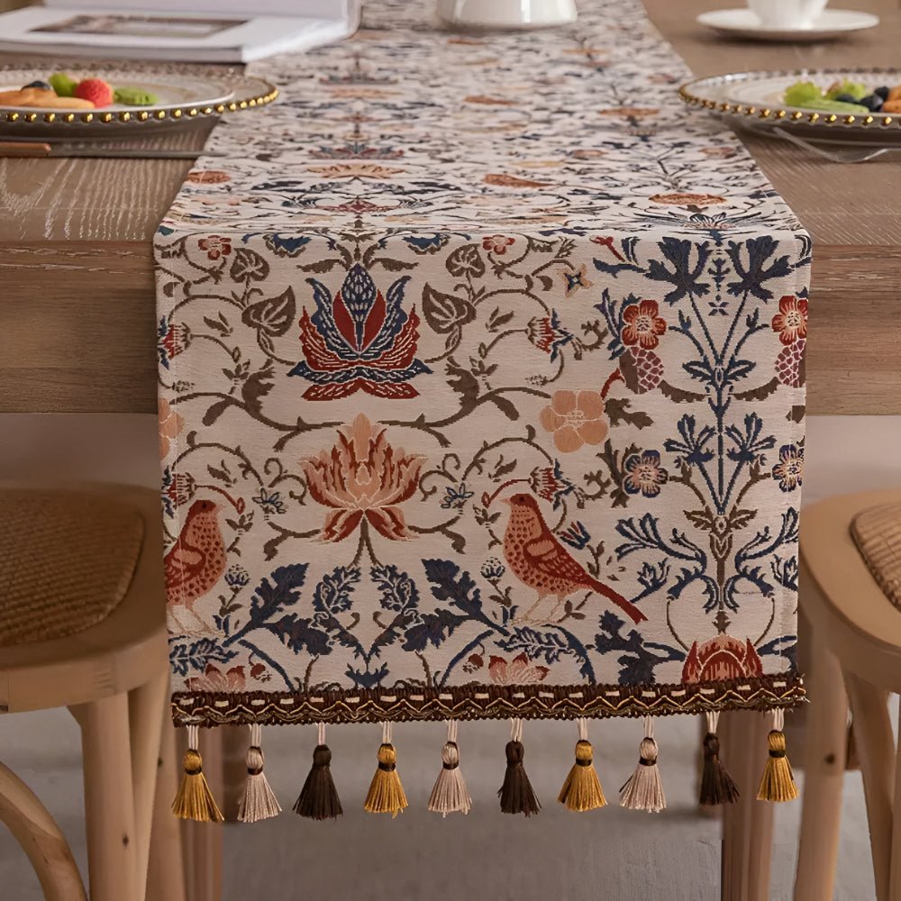 NAPPERONS EVERBLOOM – Chemin de table élégant avec motif jacquard floral et oiseau