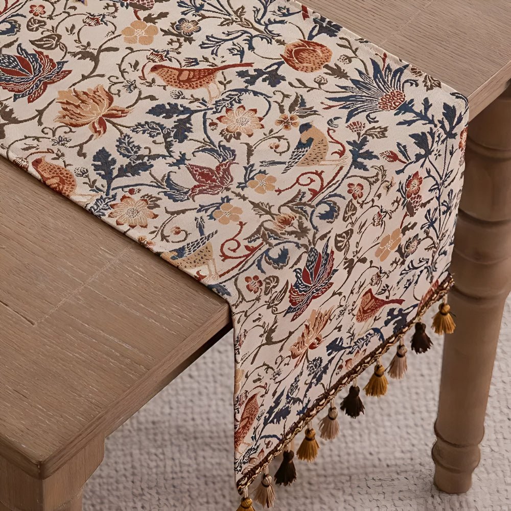 ClassicLinens – Caminho de mesa elegante com motivo floral e de pássaro