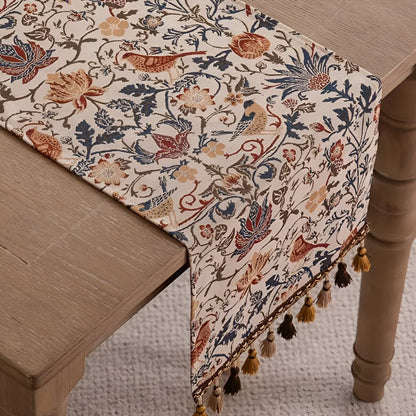 ClassicLinens – Caminho de mesa elegante com motivo floral e de pássaro