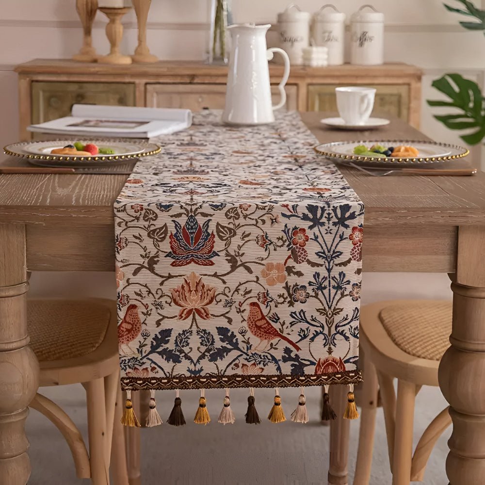 NAPPERONS EVERBLOOM – Chemin de table élégant avec motif jacquard floral et oiseau