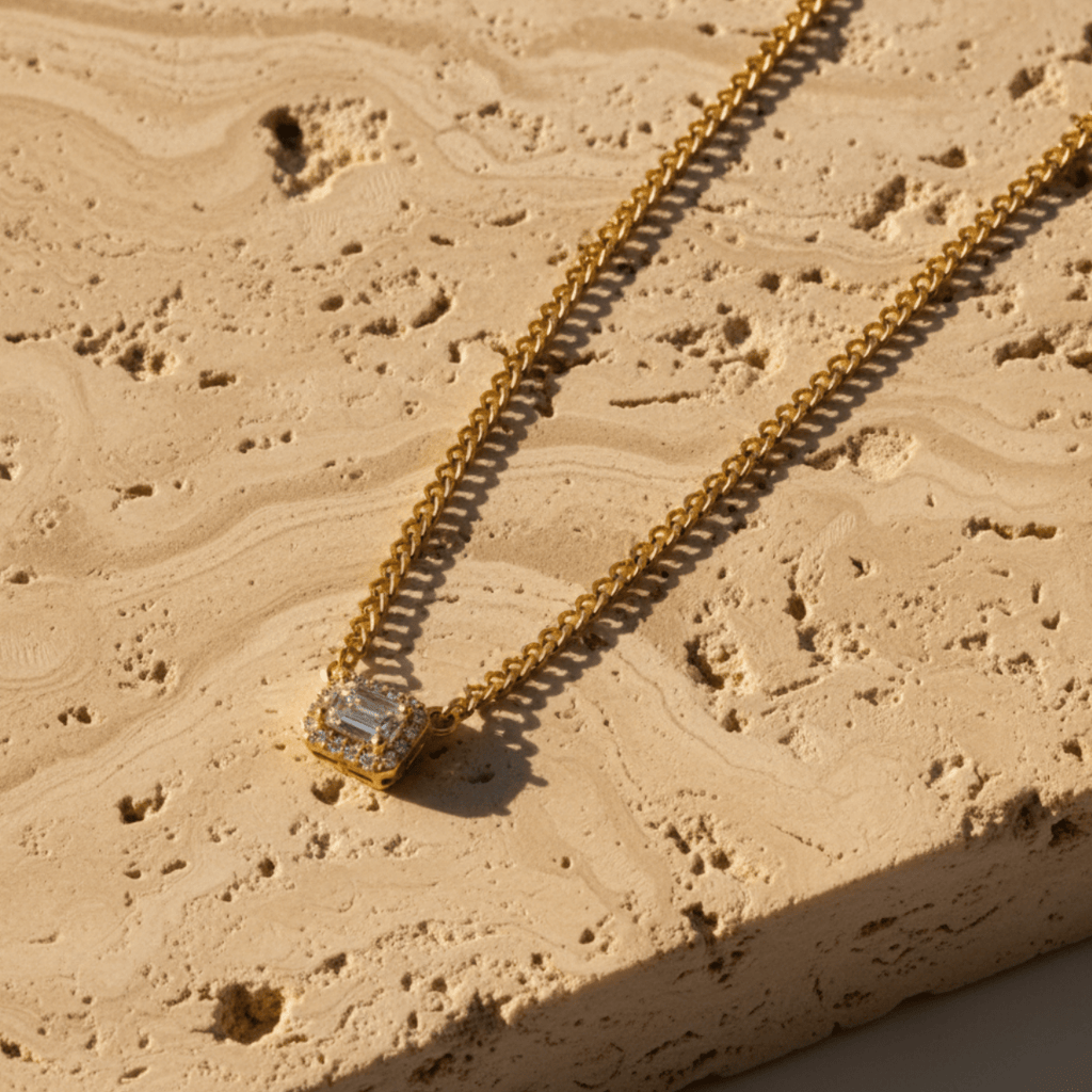 Clear Water Silver and Gold-tone Emerald Necklace