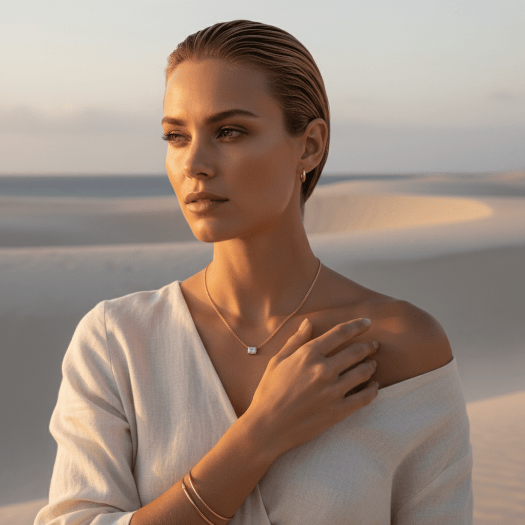 Clear Water Silver and Gold-tone Emerald Necklace